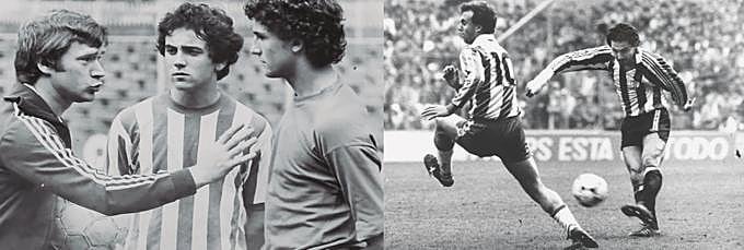 Fue el lateral izquierdo del Athletic de Javier Clemente (izda.), que ganó dos Ligas, una Copa y una Supercopa en 1983 y 1984.