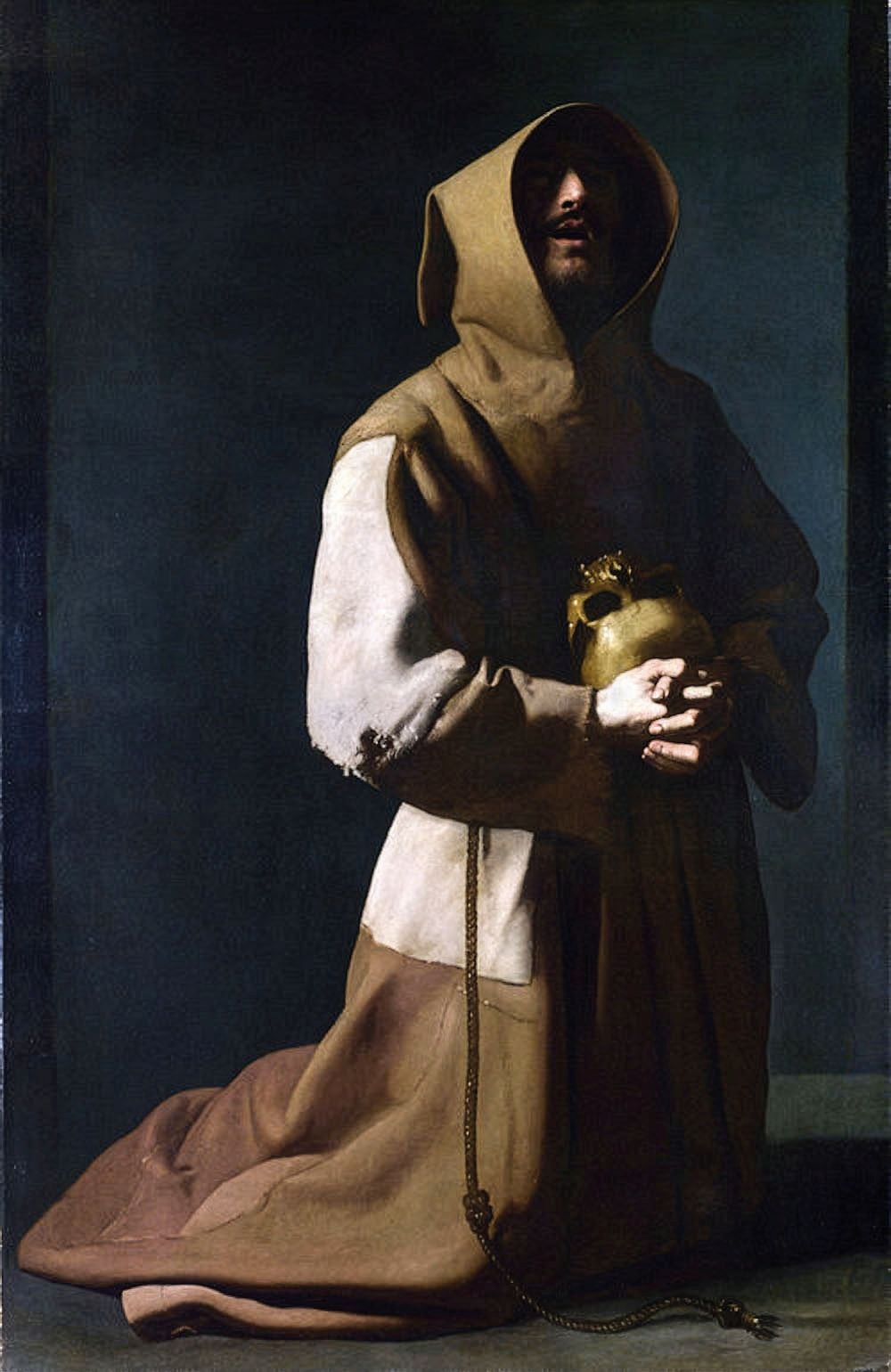 Zurbarán pintó varias versiones de San Francisco en meditación, reflejo de la devoción por el santo en la España barroca. Aquí reduce la composición a lo esencial: hábito, rostro, luz y sombra, a tono con la espiritualidad de la Contrarrefor-ma, que promovía la meditación silenciosa, el ascetismo y la conciencia de la fugacidad de la vida. La exposición en Londres puede verse hasta el 23 de agosto.