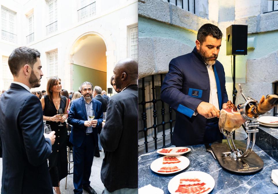 Momentos del cóctel en el que se degustó jamón Cinco Jotas.