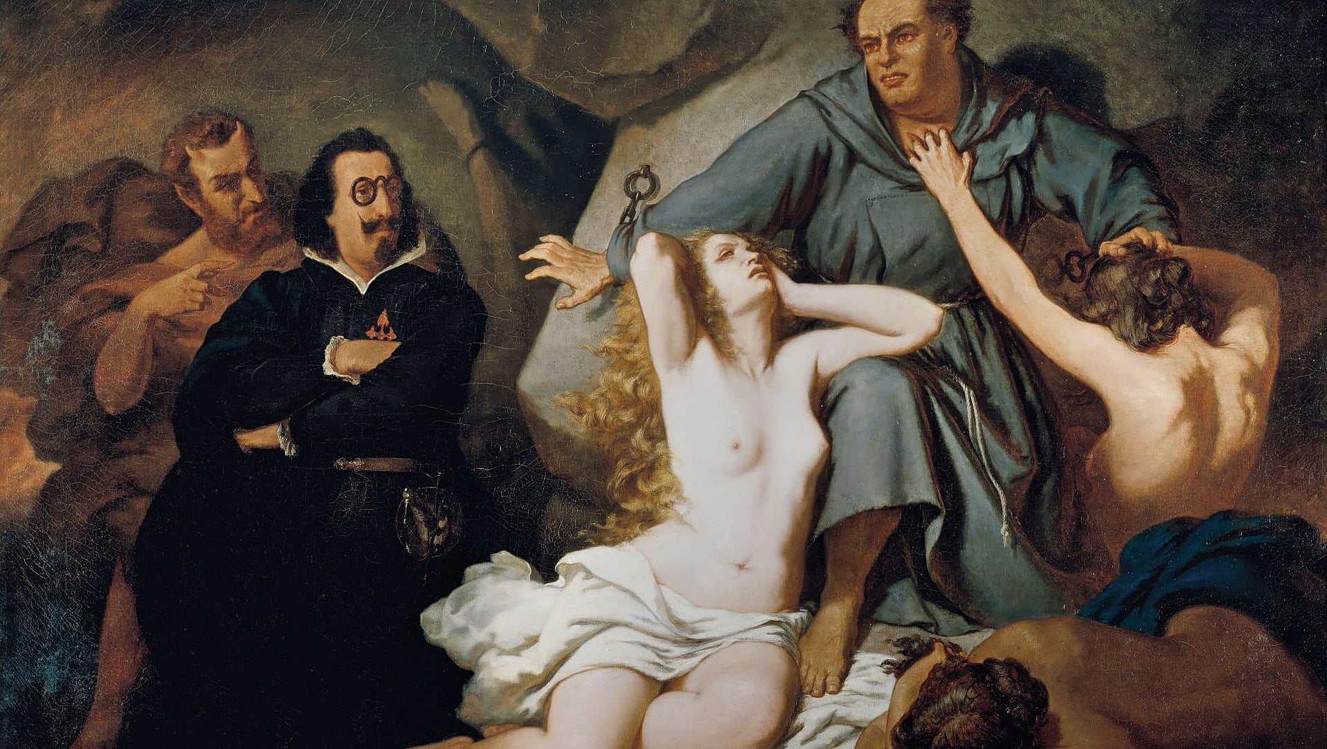 En su 'Sueño del infierno', entre otras cosas, Quevedo satiriza a los hombres y mujeres adúlteros. Aquí, un cuadro de Sans Cabot: 'Lutero. Asunto tomado del Sueño del infierno, de Quevedo', de 1858.