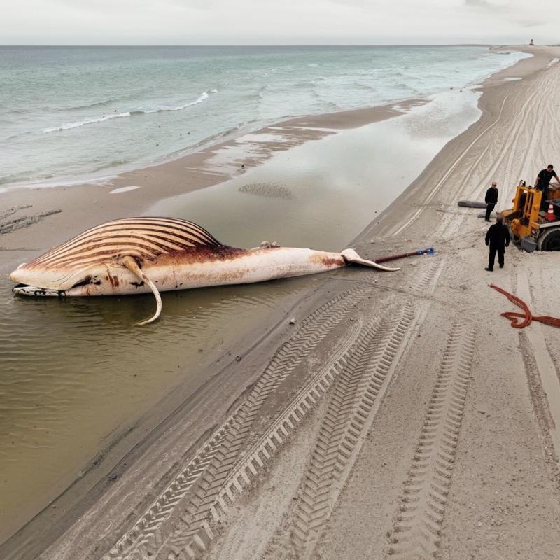 Timmy, varada en la playa de Anholt en Dinamarca, a donde fue remolcada para su autopsia.