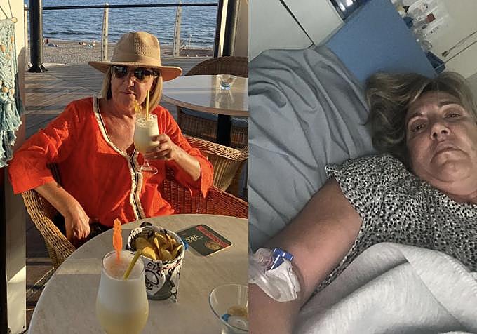 Carmen en 2024, durante las vacaciones de verano en Canarias, días antes del contacto con la bacteria 'comecarne'. En el hospital, tras la picadura, una de las veces en que la mandaron a casa porque «todo estaba bien»