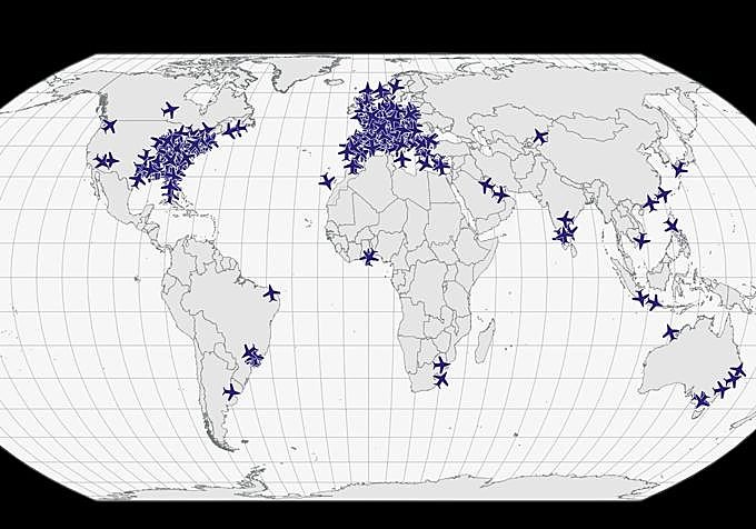 Imagen de la web que recoge el movimiento de los jets privados en tiempo real.
