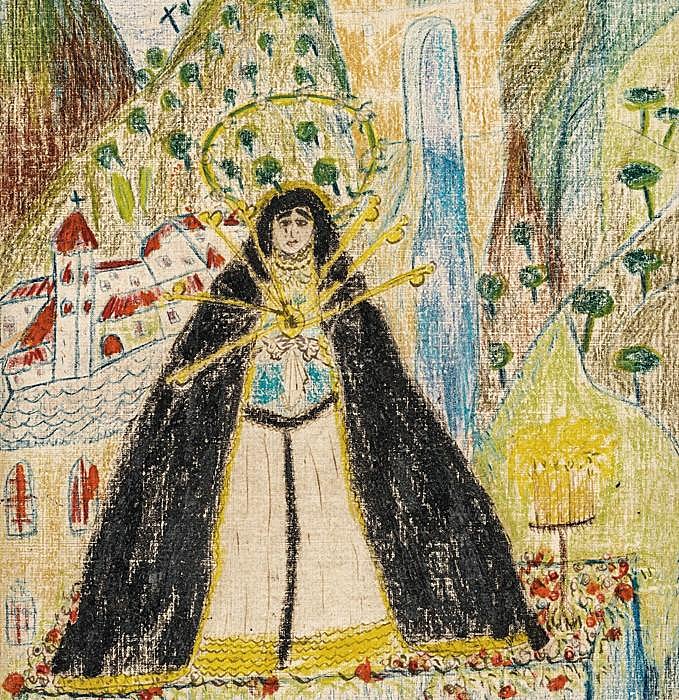 El original de Lorca de la virgen de los siete dolores que le regaló el día que se conocieron.