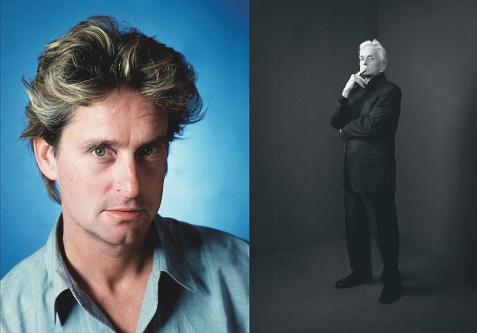 Douglas en 1985 y hoy. Después del éxito de la película 'Tras el corazón verde', se convirtió en el actor más deseado de Hollywood.
