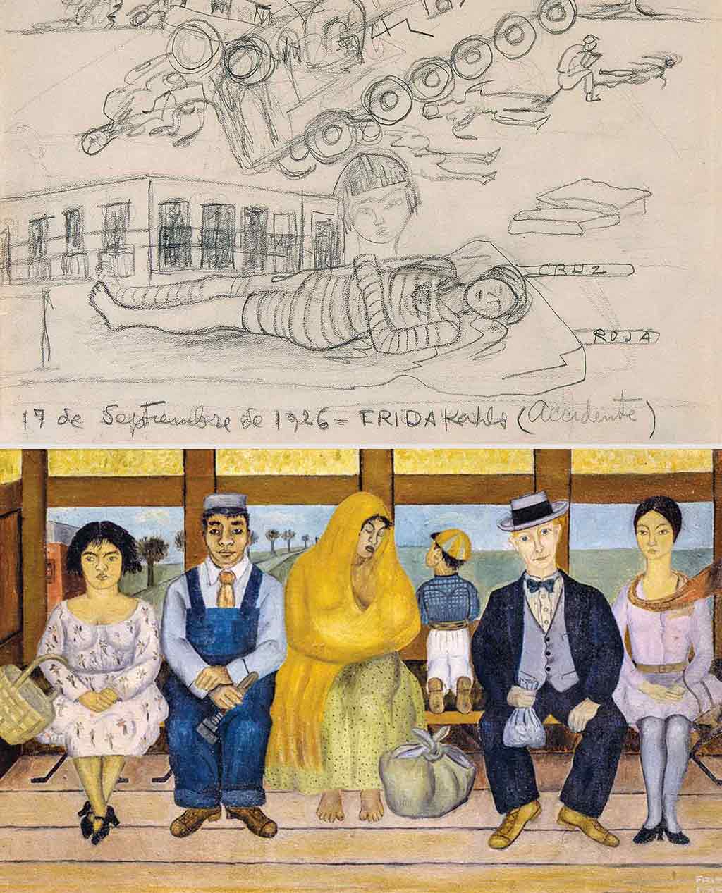 Frida empezó a pintar en serio tras sufrir un accidente de autobús en 1925. Un año después lo reflejó en un dibujó por primera vez.