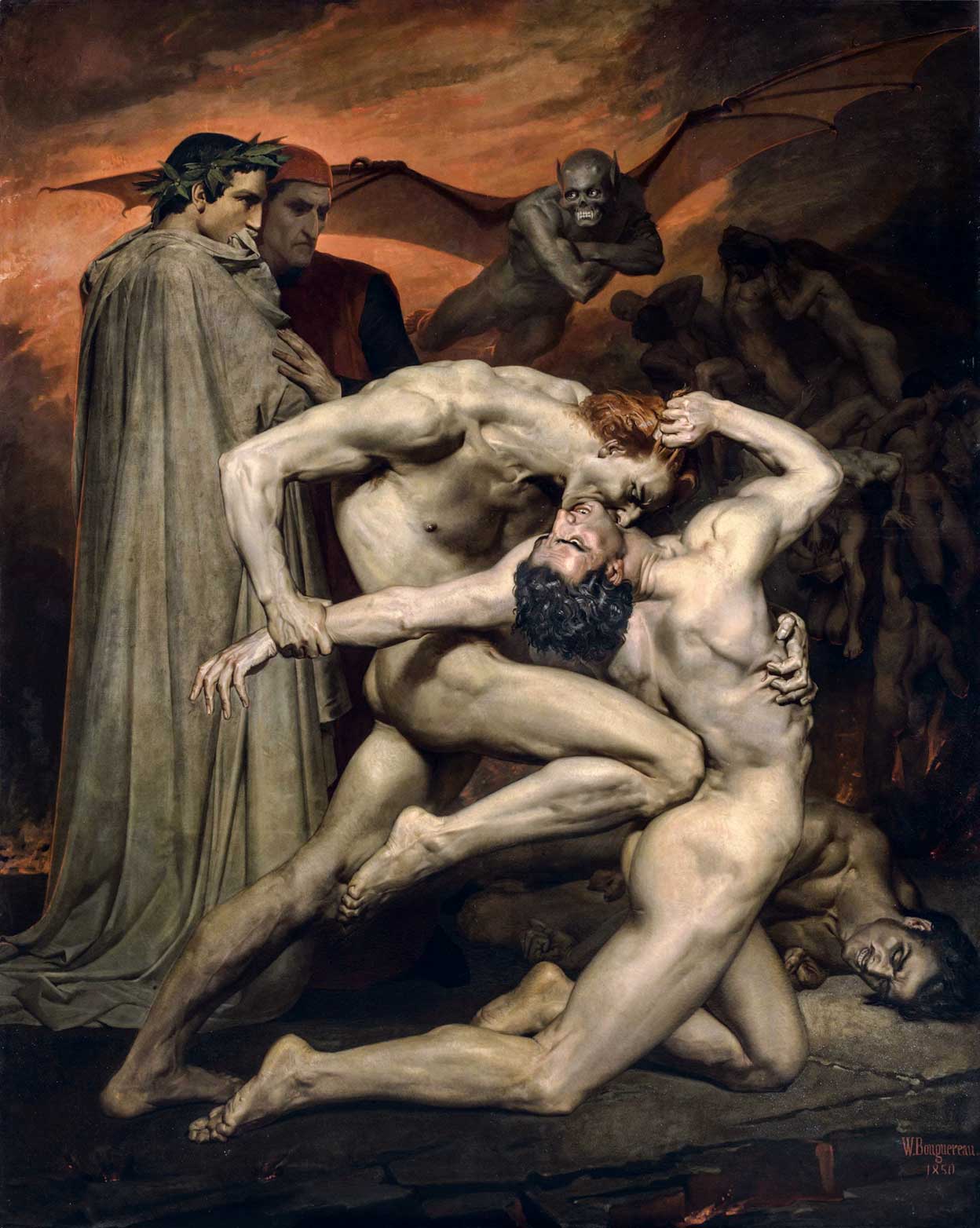 Dante admiraba a Virgilio, por eso lo hizo su acompañante en el Infierno y el Purgatorio de la Divina comedia. Así lo interpretó el pintor Bouguereau en el siglo XIX.
