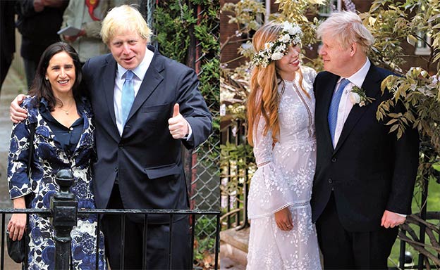 Boris Johnson y Carrie se casaron en mayo (imagen de la derecha), en la catedral de Westminster, sin avisar y por el rito católico, religión de ella. Los dos matrimonios anteriores de él no fueron religiosos. Johnson se casó en 1987 con su novia de la universidad y en 1993 (foto de la izquierda) con la abogada Marina Wheeler, madre de sus cuatro hijos.