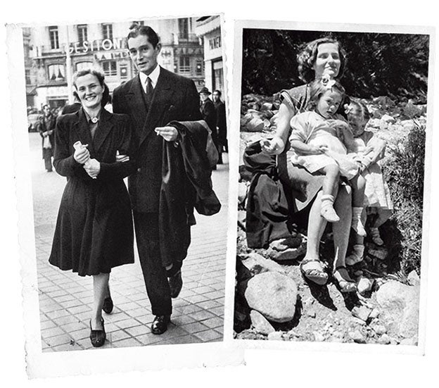 De novia con el periodista y escritor gallego Manuel Cerezales, con quien Laforet se casó en 1946. Tuvieron cinco hijos —tres niñas y dos niños— y se separaron en 1970. Él murió en 2005, un año después que ella. Su hijo destaca que, pese a las penurias, «mamá era muy humorista. Un humor muy especial, nunca ofensivo, sagaz y tierno a la vez».