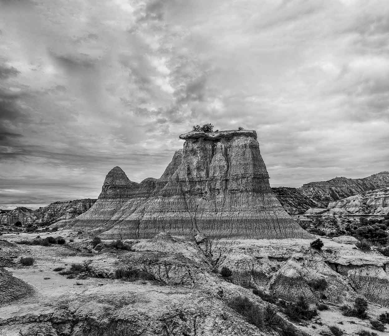 El parque reflejaría, por un lado, la dehesa. Por otro, la zona desértica, esos suelos de yeso como un paisaje marciano. Y, por último, la sierra de Jubierre (en la imagen). Una isla boscosa que ha sido propuesta, además, como uno de los lugares donde recuperar el lince y en la que sorprenden los imponentes tozales, unas formaciones de materiales resistentes –arenisca– asentadas sobre materiales débiles que el agua y el viento han erosionado dando lugar a formas imposibles como las de la imagen que abre este reportaje.