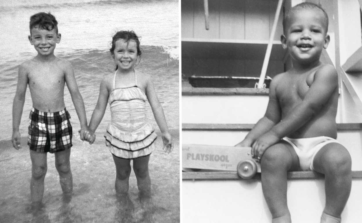 Bruce (arriba, en la playa con Virginia, la mayor de sus dos hermanas) creció en Freehold (Nueva Jersey), en una familia de clase obrera. Obama nació en Hawái. Su padre se fue cuando él tenía 2 años. Su madre se casó otra vez y vivió en Indonesia otros cuatro, hasta que fue enviado de vuelta a su archipiélago natal, con sus abuelos.