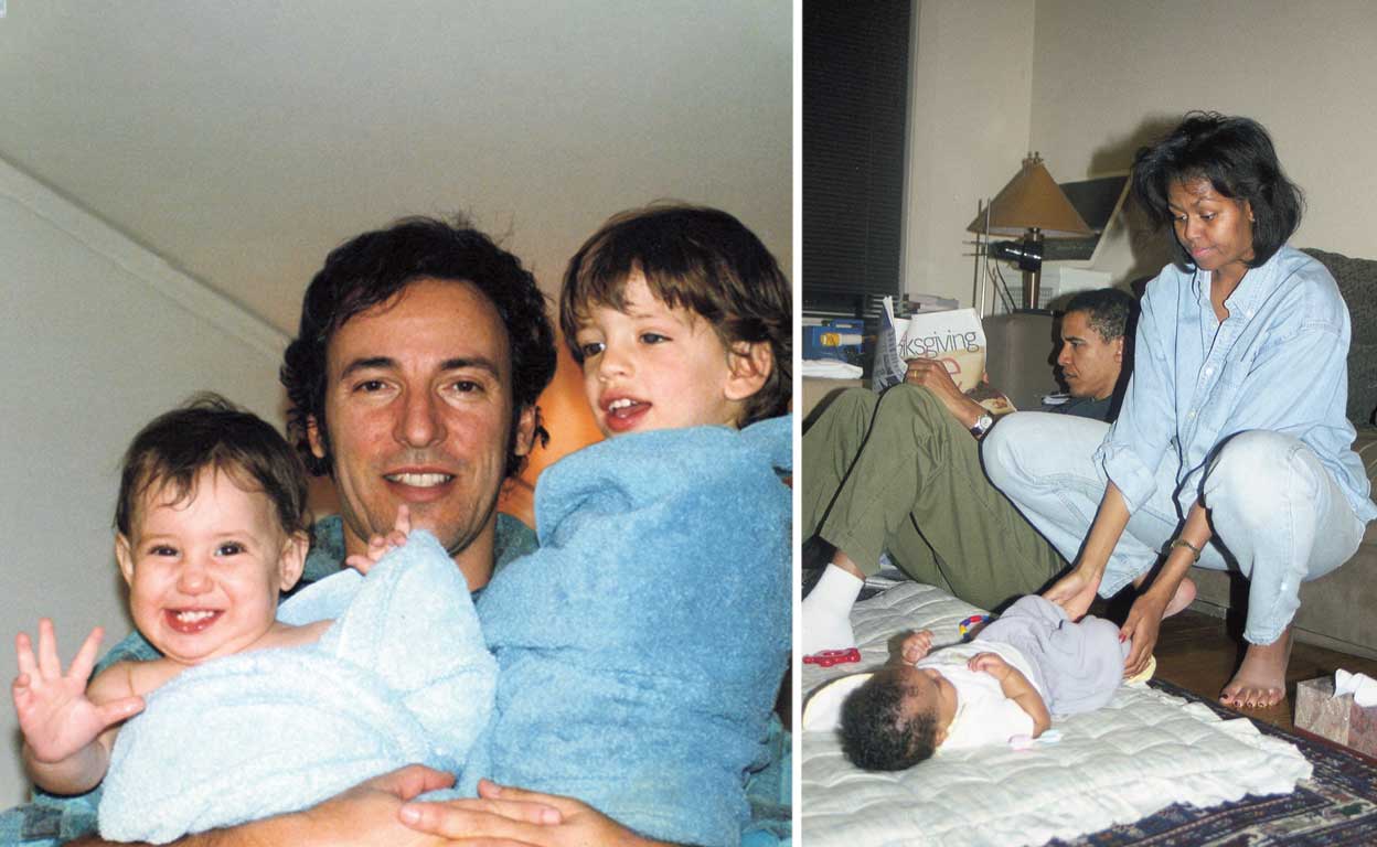 La paternidad, confiesan Obama (dos hijas) y Bruce (tres chicos y una chica), los ayudó a descubrir un nuevo modo de ser hombres. Al músico le llegó ya convertido en mito del rock y pasaron a ser su prioridad. A Obama, cuando iniciaba su carrera política. Se las vio y se las deseó, cuenta, para no perderse sus infancias.