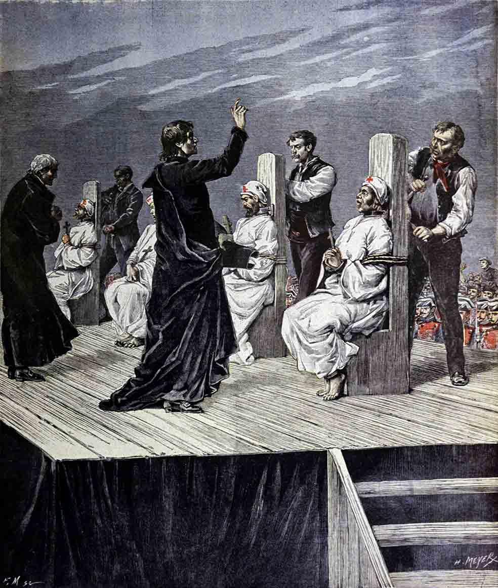 El 14 de junio de 1884 siete braceros fueron ejecutados con garrote vil en Jerez de la Frontera, acusados de supuestos crímenes en nombre de una sociedad secreta llamada La Mano Negra. En realidad, era un movimiento anarquista de campesinos que reclamaban mejoras laborales.