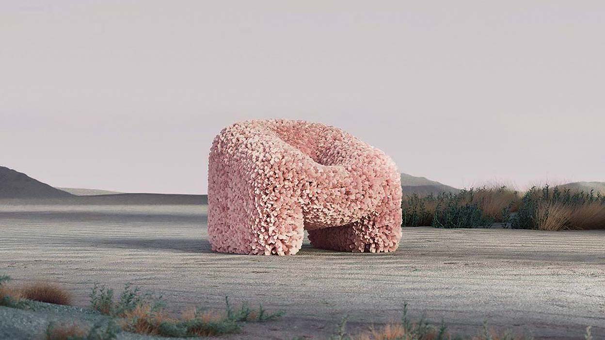 Este sofá tampoco es real. Pertenece a una colección de muebles virtuales creada por el artista argentino Andrés Reisinger, que reside en Barcelona y es un hito en este tipo de objetos de diseño por su elevada cotización.