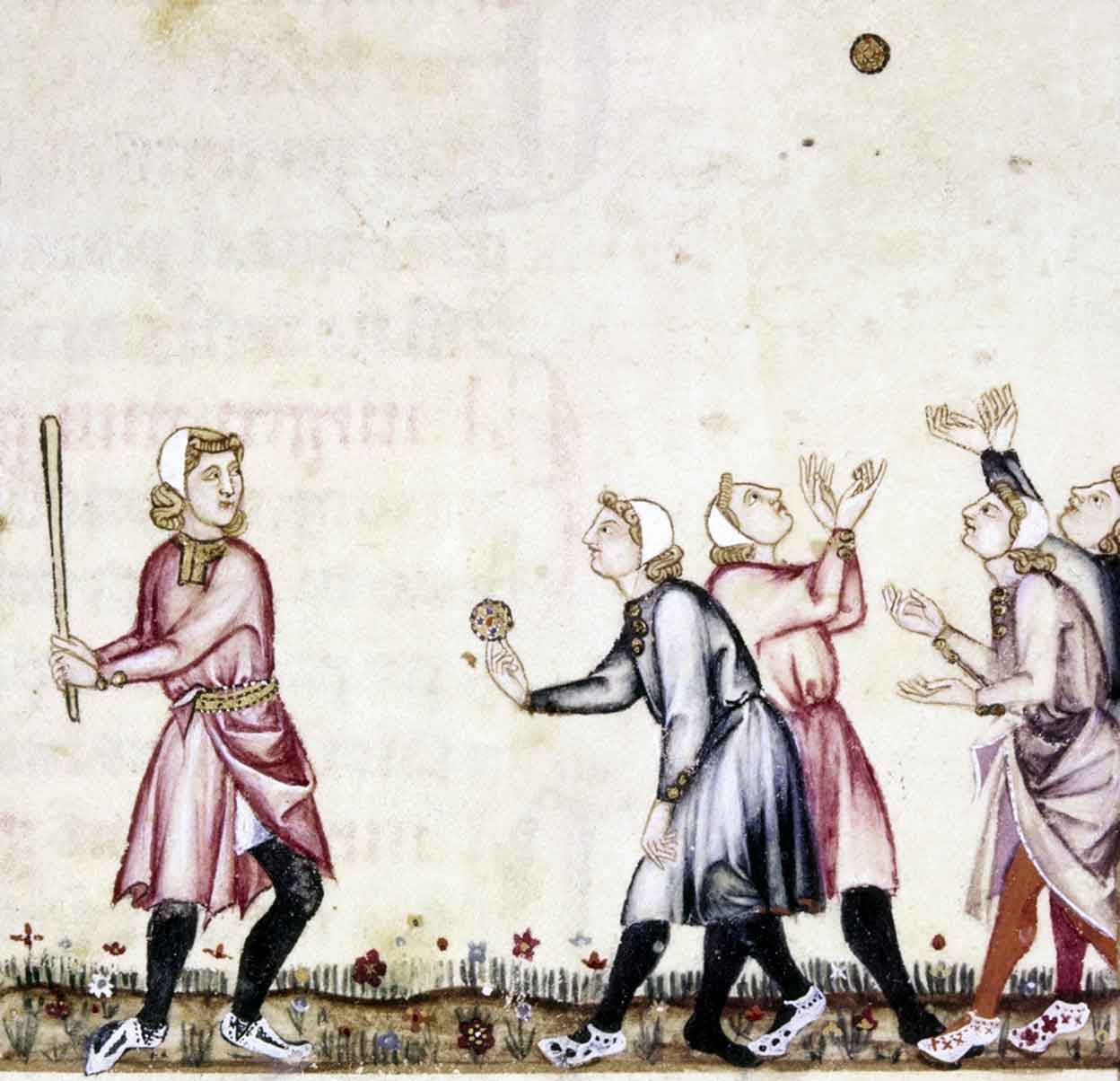 La sociedad era más hedonista que la adusta y belicosa imagen que nos ha llegado del Medievo. Entre los juegos al aire libre practicados, este precursor del béisbol.