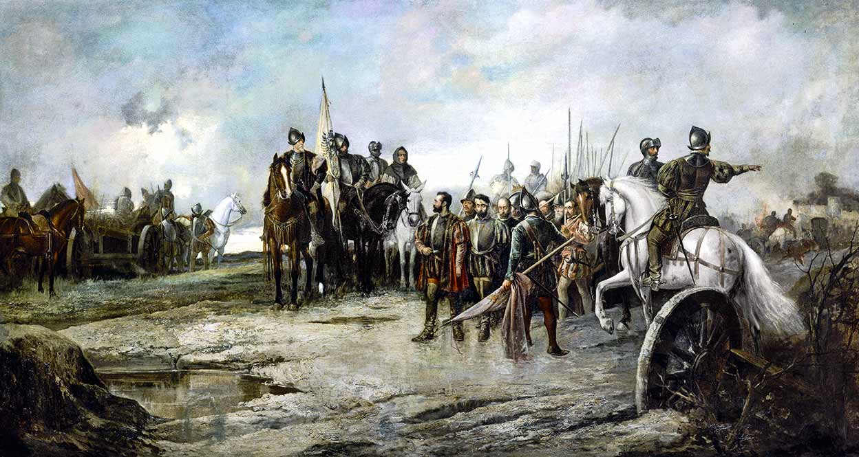 El 23 de abril de 2021, los rebeldes fueron derrotados en la batalla de Villalar. En la imagen: su rendición pintada por Manuel Picolo López.