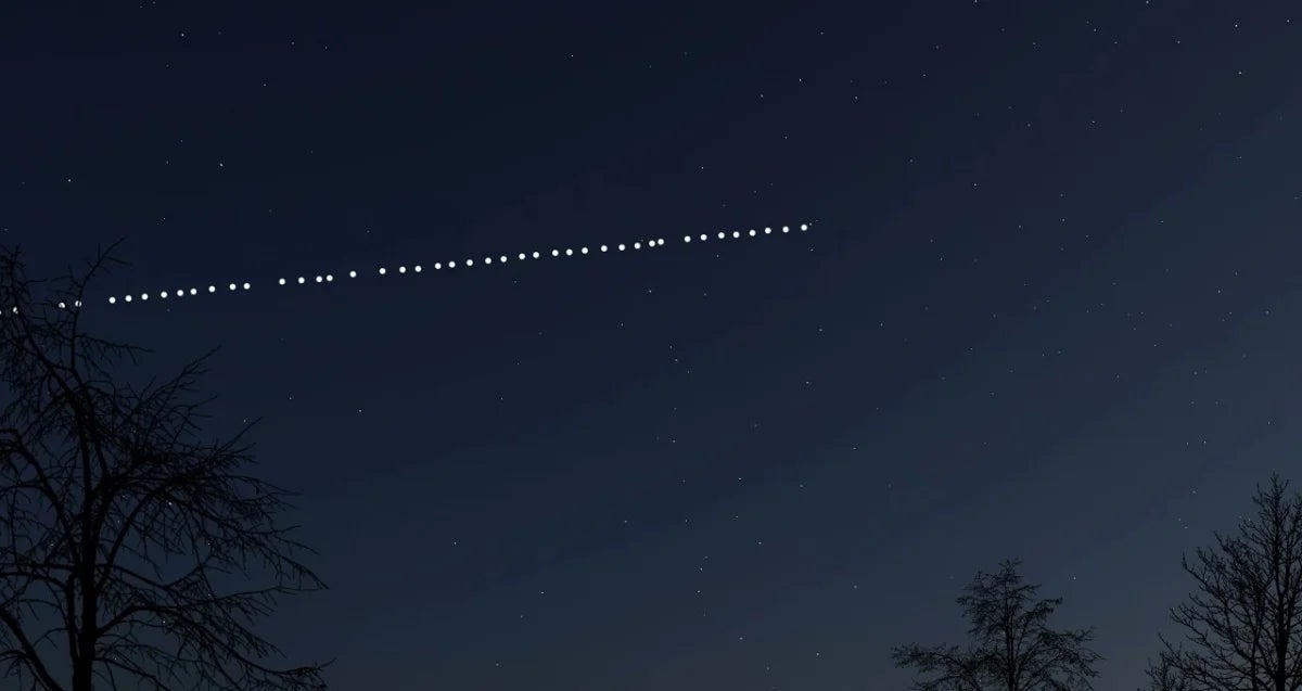 Los más de 40 satélites que componen la red de Starlink, propiedad de Elon Musk, dan vueltas al planeta a una distancia que los hace visibles periódicamente en distintos puntos del planeta. Estas últimas semanas se han podido ver desde España.