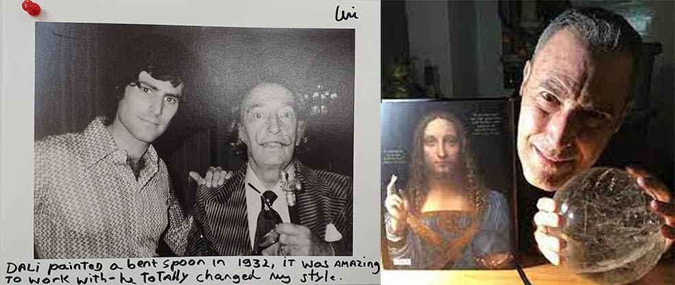 Geller cuenta que a principios de la década de 1970, Dalí le dijo que quería reunirse con él. «Había pintado cucharas dobladas en la década de 1930 y no creía que realmente yo pudiera doblarlas. Así que decidió traerme una cuchara de oro. La sostuvo en sus manos, yo puse mi dedo sobre ella y se dobló. Eso le asustó, pero nos hicimos muy buenos amigos y luego me hizo muchos regalos». Entre ellos se encuentra la bola de cristal que, según Dalí le contó a Geller, había pertenecido a Leonardo da Vinci y se podía encontrar en el cuadro Salvator Mundi.