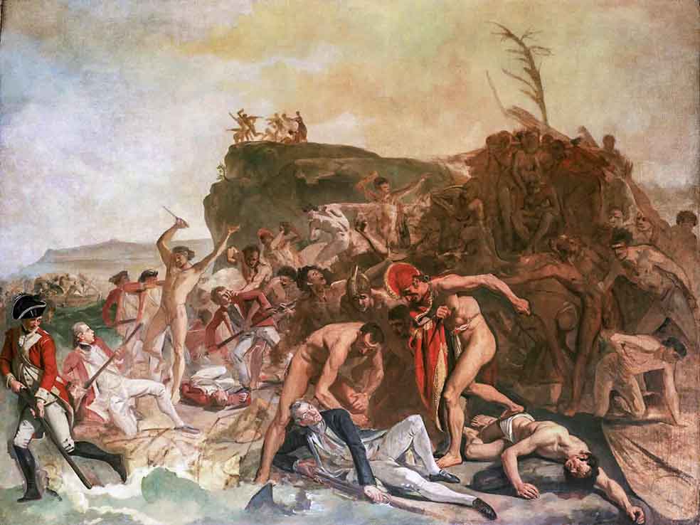 Aunque no hay una versión oficial, cuentan que Cook murió acuchillado a manos de los nativos en Hawai durante un trueque de unos postes de madera para arreglar el mástil. Lo que él no sabía era que los postes delimitaban un espacio de enterramiento sagrado. Otras teorías sugieren que lo mataron al confundirlo con una deidad benéfica.