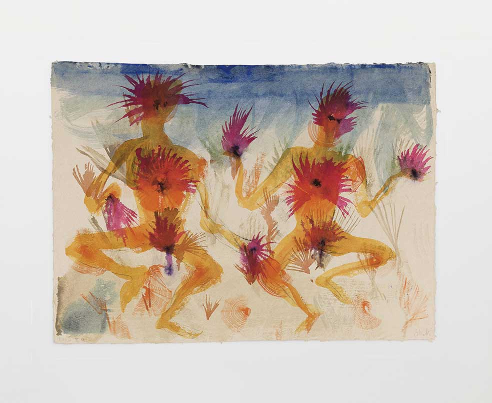 «Es algo muy solitario porque estás tú y tu respiración. Cualquier fallo es fatal. Siendo artista se sufre muchísimo. Tienes todas las garantías para ser infeliz. Pero pintar es inevitable». En la imagen: Danse tantrique, 2021. 87,5 x 117 cm. Acuarela sobre papel.