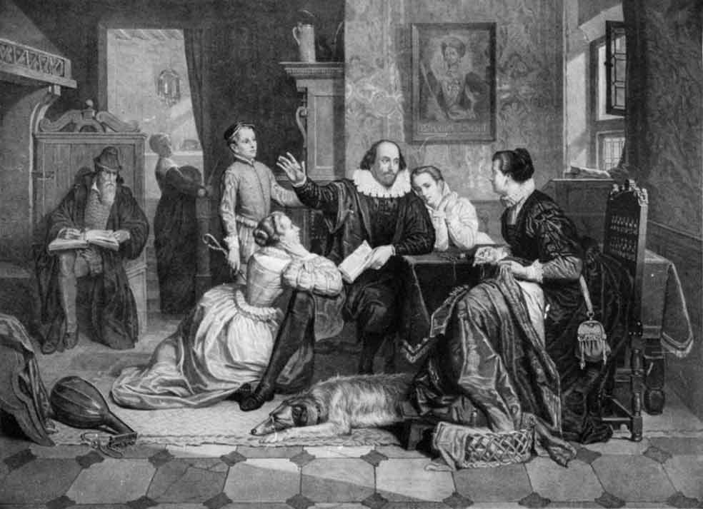 Aunque los grabados muestren a Shakespeare leyendo sus obras a su familia, ni vivió con ella ni es probable que su mujer y sus hijos pudiesen leerlas. En la Inglaterra rural del XVI no había mucha oportunidad de aprender a leer.