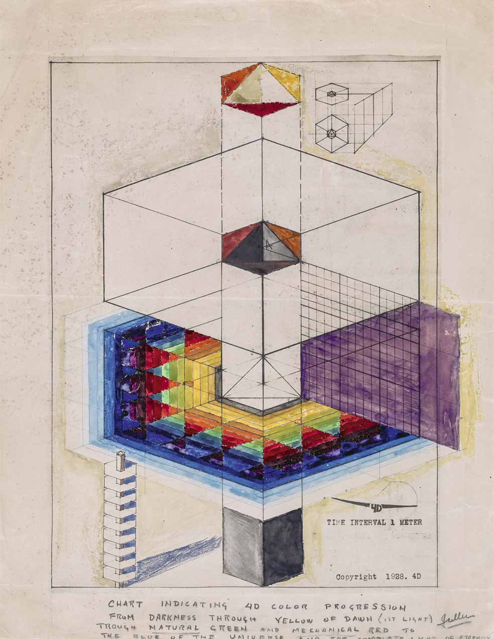 Ideó casas elevadas sobre el terreno, sin ladrillos, hormigón ni cimientos. Esta torre la proyectó en 1928.