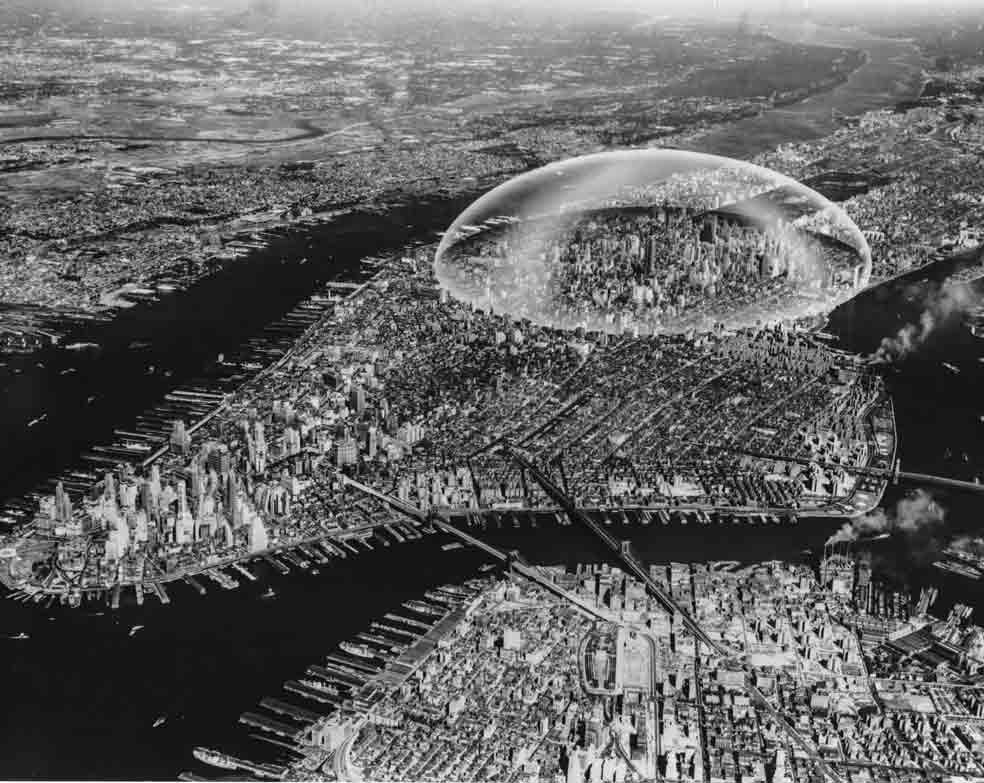 En 1960, Buckminster Fuller ideó una cúpula geodésica para cubrir Manhattan. Tendría 3,21 km de ancho y beneficiaría a la ciudad por su capacidad para conservar el calor y resistir al viento. El proyecto no se materializó.