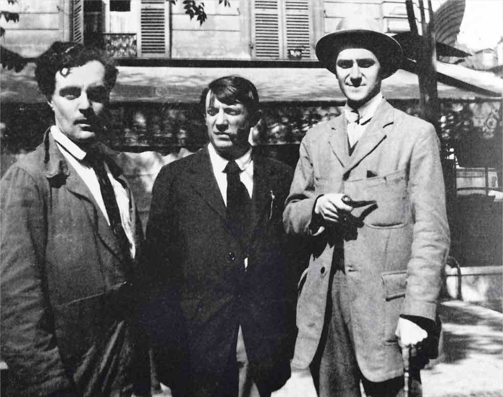 Modigliani con Picasso y el poeta André Salmon en París en 1916, fotografiados por Jean Cocteau.