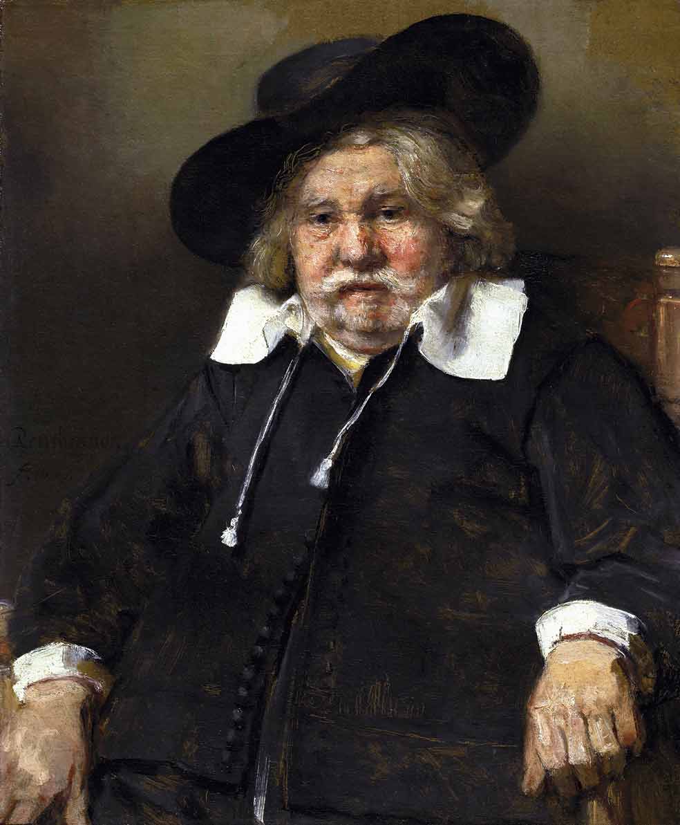Se cree que el modelo que posó para Rembrandt es Lodewijck Van Ludick, un comerciante, coleccionista y amigo del pintor. En su madurez, ya solo pintaba a sus amigos. Está realizado con su estilo 'bruto', caracterizado por una pincelada suelta.