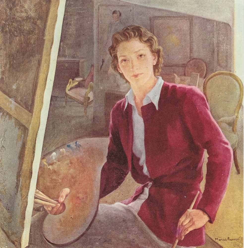 Autorretrato de Marisa Roësset Velasco. A menudo se pintaba pintando. Retrató a la alta burguesía madrileña.