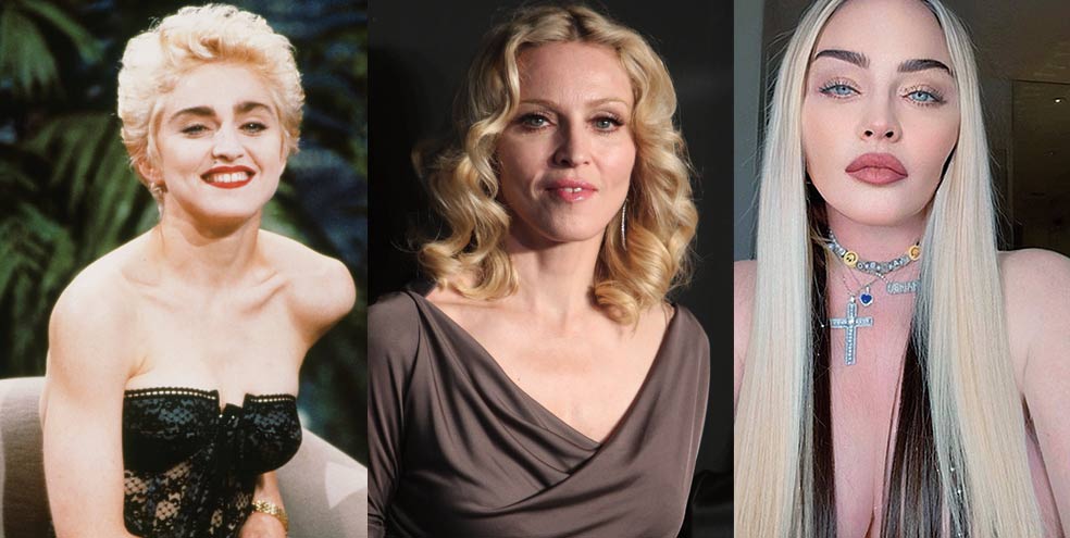 El cambio de imagen de la cantante en los últimos años ha provocado todo tipo de críticas. A la izquierda, Madonna en 1987; en el centro en 2008 y a la derecha en febrero de 2022.