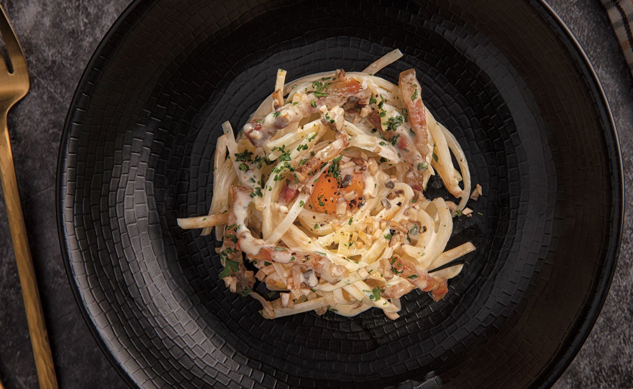 Apionabo a la crema con yema de codorniz