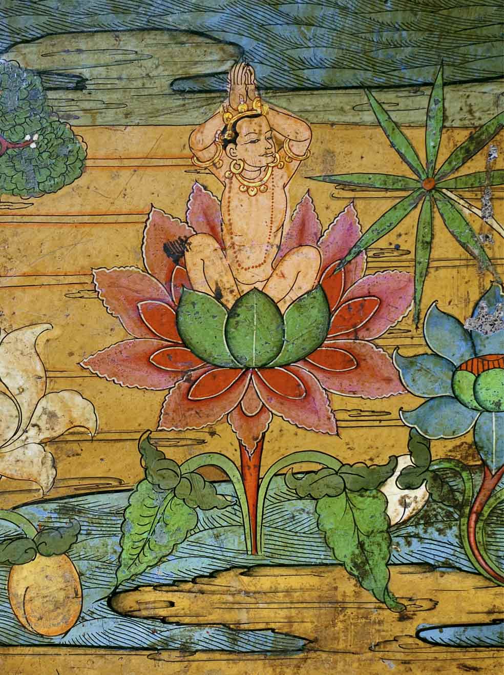 Nacimiento de un bodhisattva: persona que se halla en el camino hacia la iluminación. Los murales de las 73 capillas del Kumbum de Gyantse, un templo de 9 plantas capital para los tibetanos, incluyen más de 27.000 figuras de deidades que indican el camino hacia la purificación.