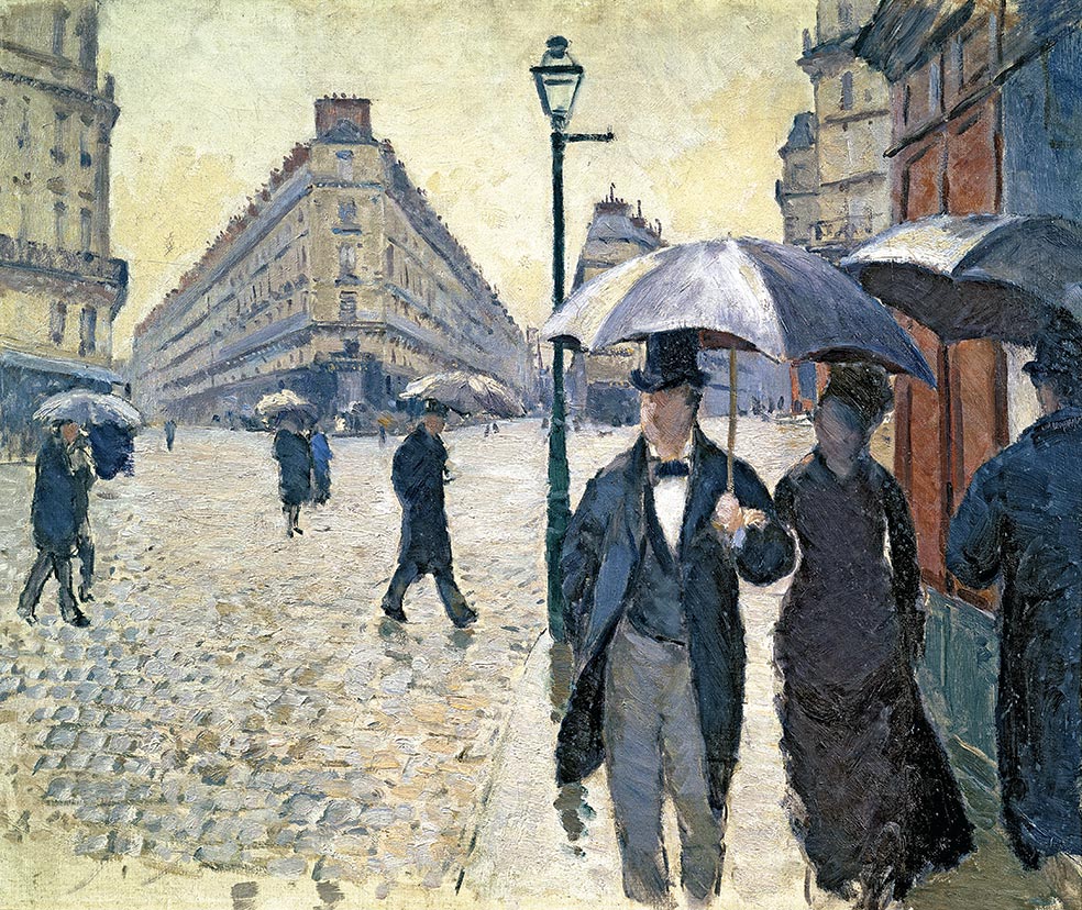 A Caillebotte no le interesan los muelles del Sena ni las calles bulliciosas, muestra París diseñada por Haussmann, amplia y limpia. Retrata la ciudad en grises suaves.