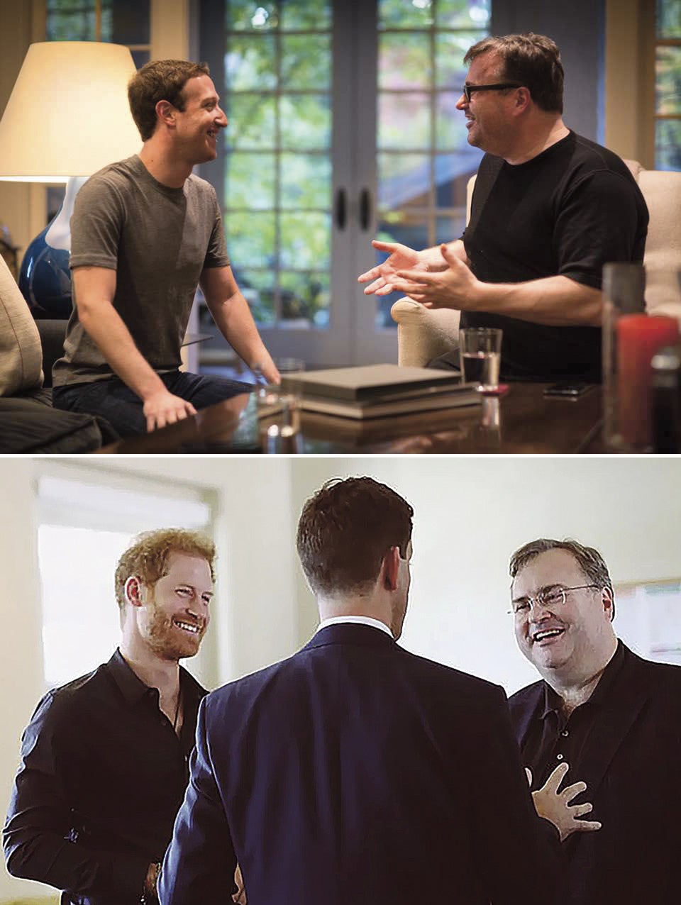 Como maestro de las relaciones públicas, Hoffman no desaprovecha ninguna oportunidad de tratar con los influencers del momento. En su pódcast ha entrevistado a los fundadores de las grandes empresas de Silicon Valley, como Zuckerberg (arriba), a quien le une una intensa relación desde que arrancó con Facebook, pero ahora también ha citado al príncipe Enrique, que, desde que vive en California, ha devenido en chief impact officer ('director de impacto') de BetterUp, una empresa de coaching.