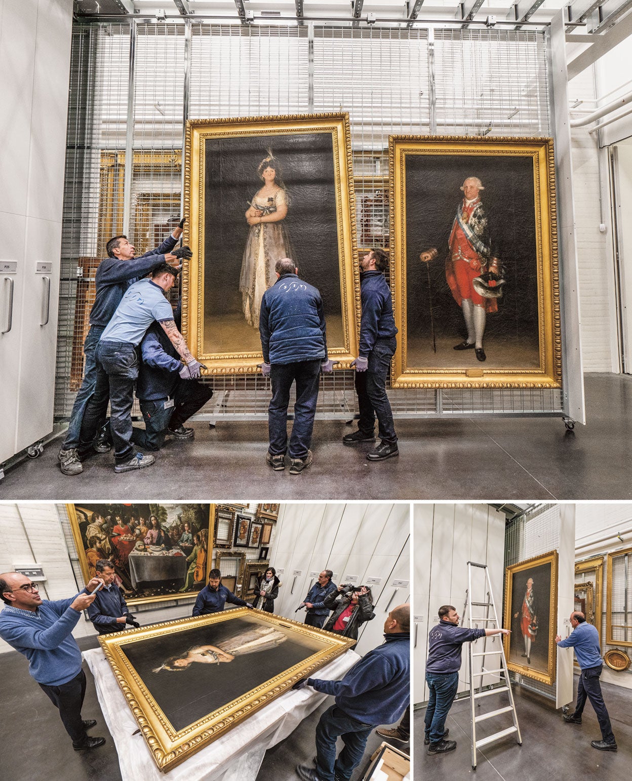 Los dos cuadros han llegado a bordo de un camión a los almacenes de la Galería de las Colecciones Reales, donde estarán hasta su ubicación definitiva en la nueva pinacoteca. Tras el desembalaje, José Luis Valverde toma imágenes de la obra. No es un capricho: verifica y demuestra que la pintura no ha sufrido ningún daño.