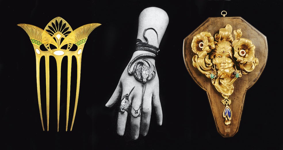 El joyero Georges Fouquet se inspiró en las alhajas que pintaba Mucha para crear una colección de joyas que causó sensación en la Exposición Universal de París de 1900.