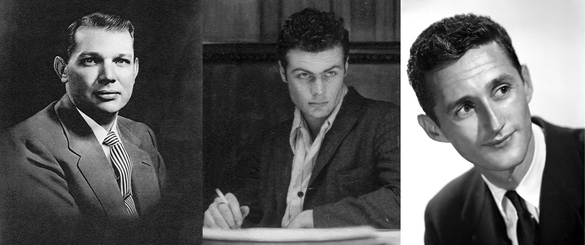 A la izquierda, el reverendo James DeWeerd, que gustaba de agasajar a chicos jóvenes; en el centro Jonathan Gilmore, por quien Dean sintió una atracción exacerbada; y a la derecha, Rogers Brackett, productor radiofónico y televisivo, quien le conseguirá varios trabajos.