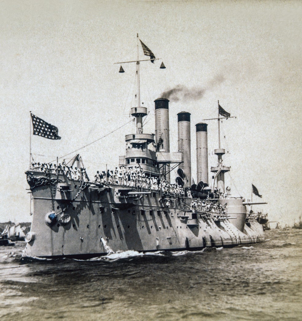 El Brooklyn fue uno de los seis acorazados de EE.UU. en la desigual batalla naval de Santiago de Cuba. España contaba apenas con tres cruceros de débil blindaje.