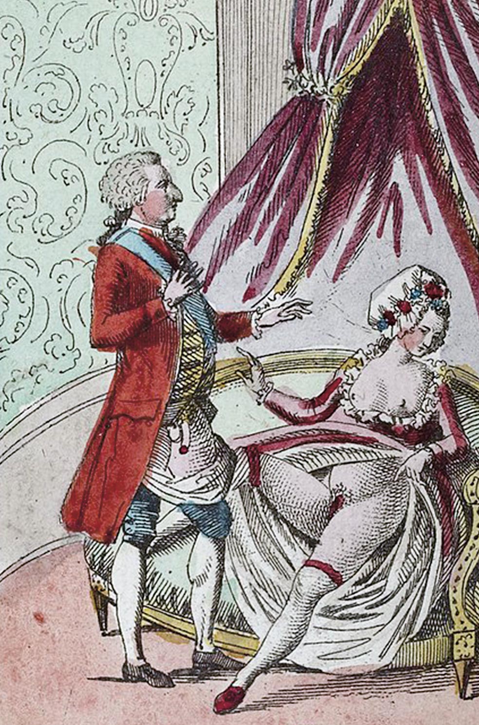Los problemas sexuales de Luis XVI de Francia y María Antonieta se difundieron por Europa. Los pastiches se burlaban de él por impotente y de ella por casquivana.