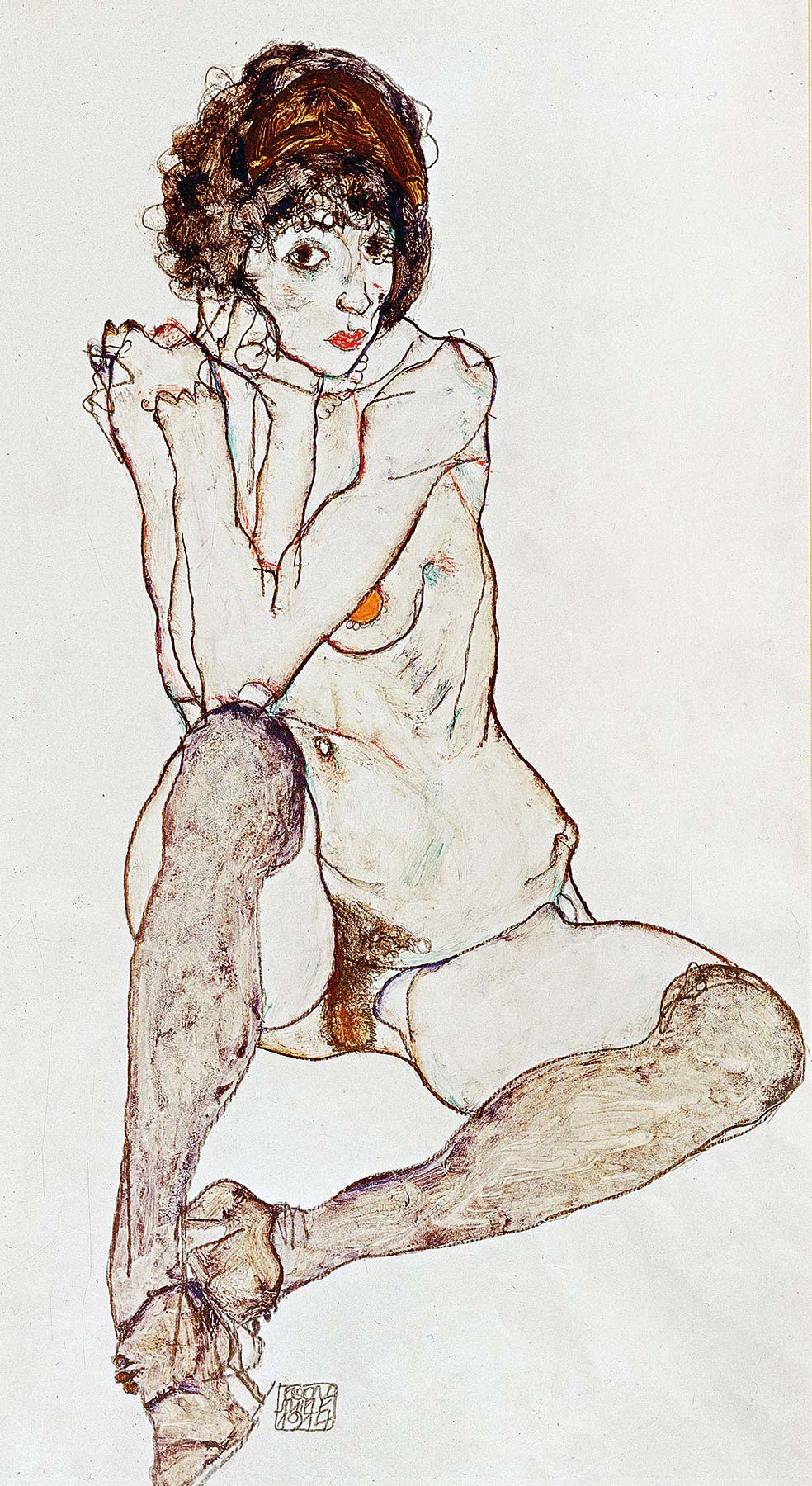 Schiele se centró en el dibujo, siempre realizado según un modelo del cuerpo humano, preferentemente femenino y desnudo, y tomado del natural. Su maestría era tal que, cuentan, jamás usó una goma de borrar.