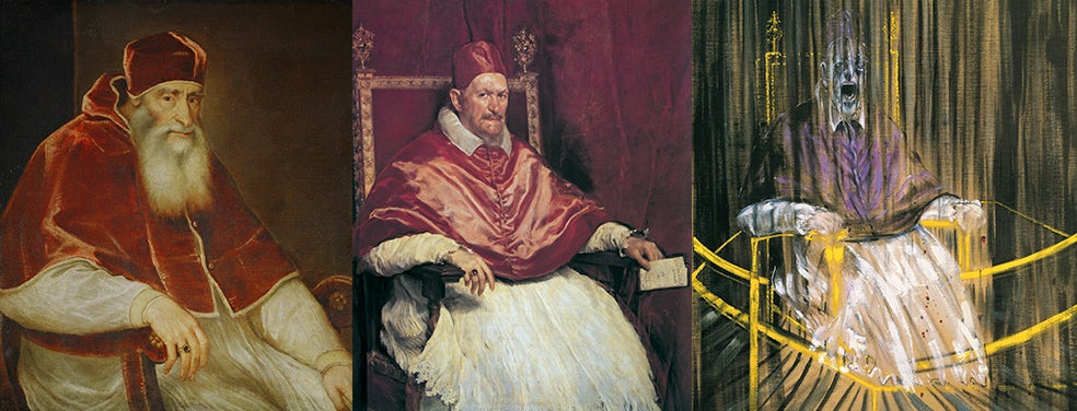 Este retrato papal fascinó a Velázquez, que siguió sus pasos al pintar a Inocencio X. El papa, agradecido, le regaló una medalla, aunque, dicen, se le escapó un melancólico «troppo vero» («demasiado real») al verlo terminado. ¿Qué habría dicho de ver las 40 versiones que Bacon hizo de él? De 1949 a 1971, el inglés reinterpretó obsesivamente el cuadro de Velázquez. Un grito de impotencia y soledad.