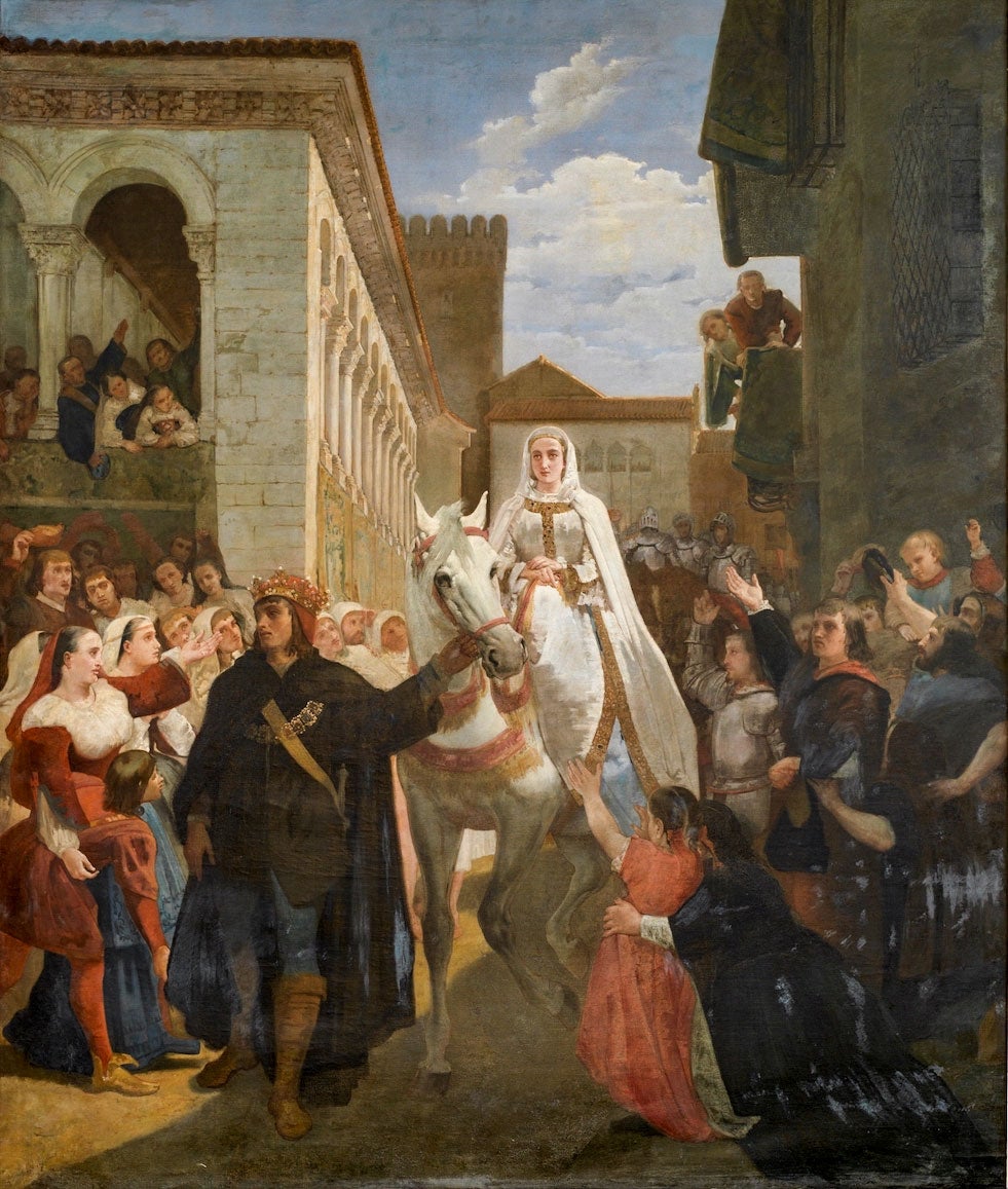 En algunos eventos y celebraciones, la reina, su marido y los miembros de su corte vestían lujosas túnicas de aire andalusí. En los juegos de caña, que reproducían las técnicas de la caballería ligera andalusí, la reina montaba un caballo engalanado con jaeces típicos moriscos. En el cuadro de Juan García Martínez (1862), Isabel de Castilla, tras ser proclamada princesa de Asturias, entrando en Segovia con su hermanastro Enrique IV.