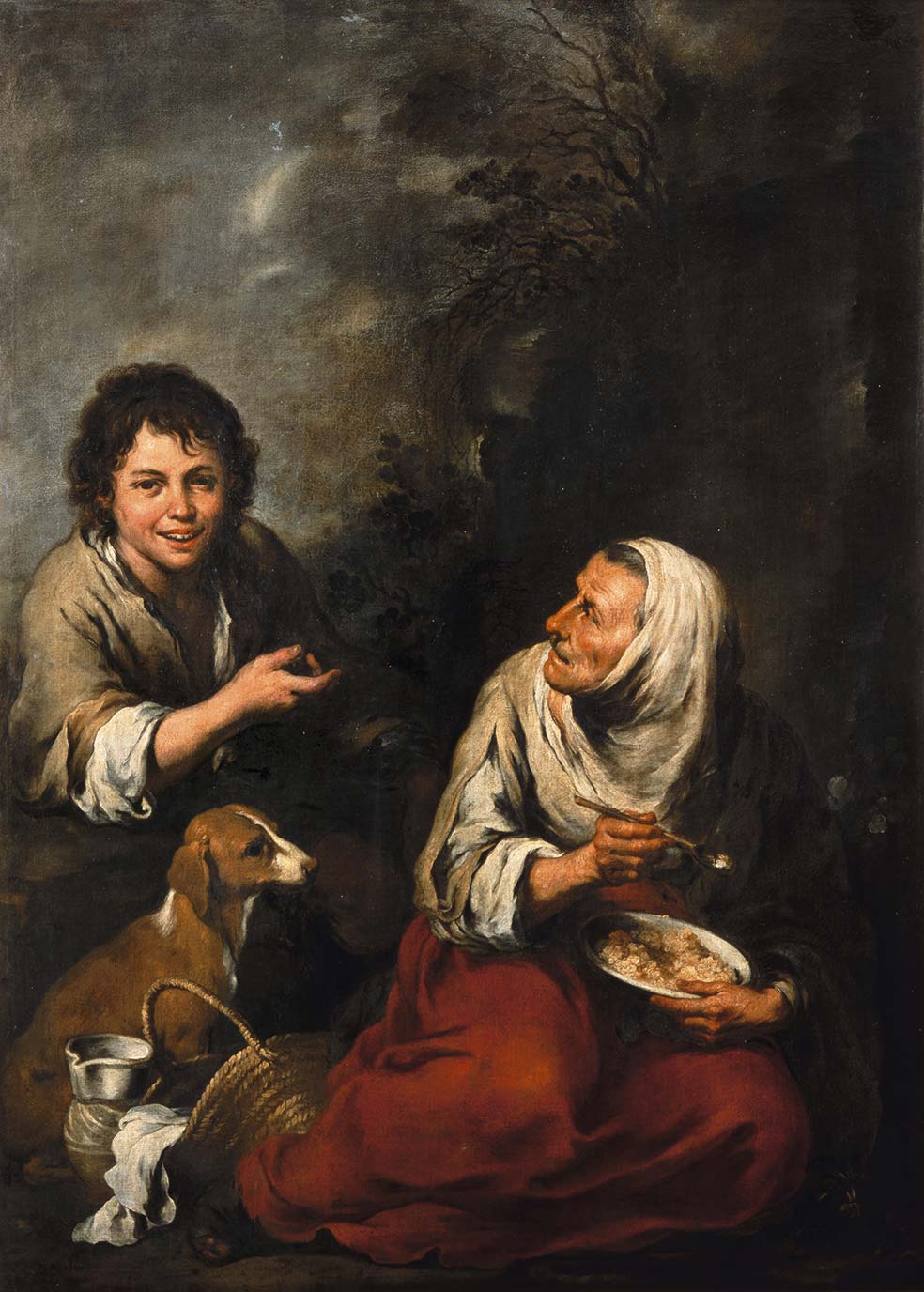 Se cree que Murillo salió sólo una vez de Sevilla y fue para ir a Madrid, donde conoció a Velázquez, quien por entonces ya había pintado Los borrachos. Para algunos críticos, la influencia es patente. Obra: Vieja con niño.