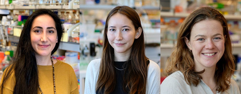 Aunque en las empresas tecnológicas suele haber pocas mujeres, en las biotecnológicas la paridad es mucho mayor, como se puede apreciar en el laboratorio de Baker. De izquierda a derecha, Fátima Dávila-Hernández, Kiera Sumida y Helen Eisenach.