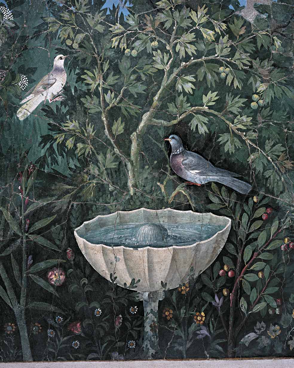 Las máscaras de inspiración griega y los jardines con fuentes y pájaros son motivos recurrentes en la pintura mural, tan refinada que se sucedieron cuatro estilos. Decoraban las villas más lujosas, como la de la Venus Marina y la del Fauno.