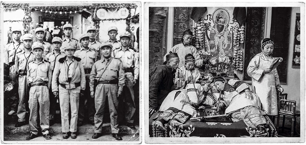 Además de tejer una red de tráfico de opio, Olive Yang se puso al frente de una de las guerrillas locales (a la izquierda, con sus hombres en 1956). Su vida fue trepidante: nació aristócrata, estuvo en la cárcel, fue violada, se hizo millonaria...