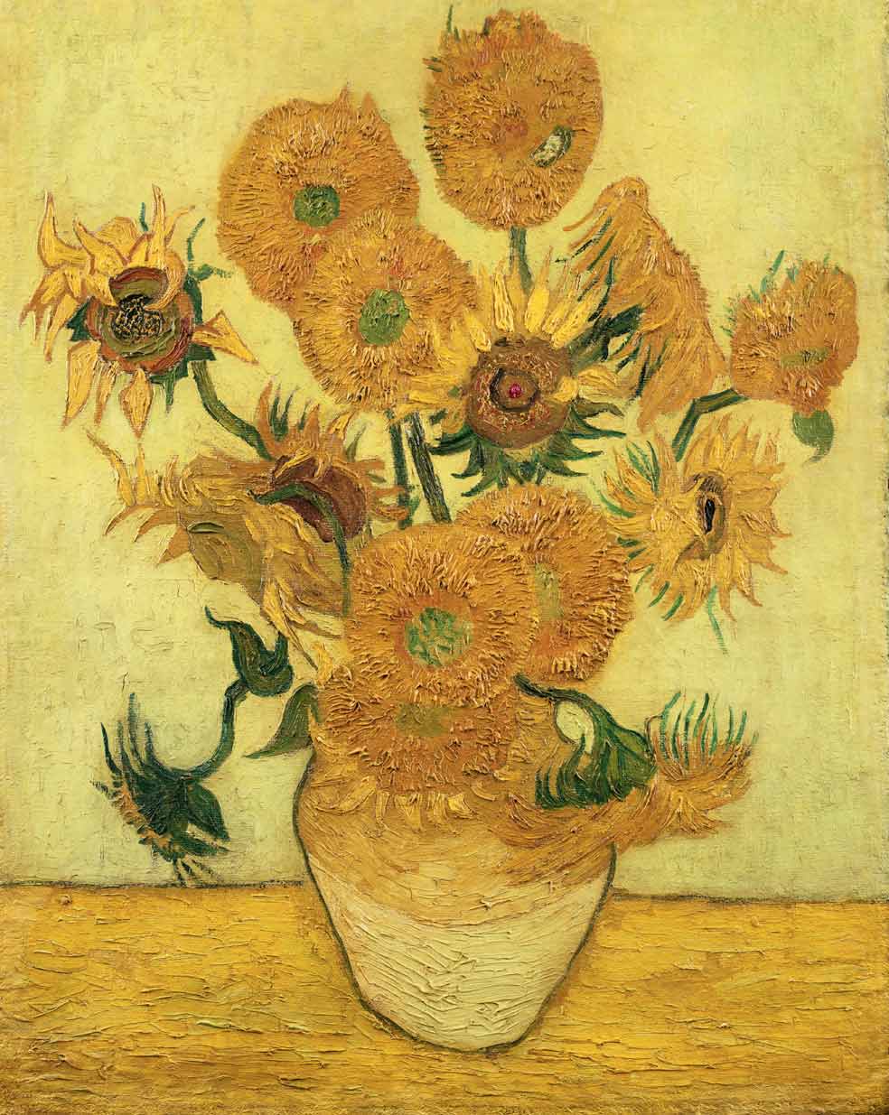 Tres de los cinco cuadros de la serie Los girasoles (1888) incluyen 15 flores; los otros, 12. Por éste, de 15, se pagaron 40 millones.