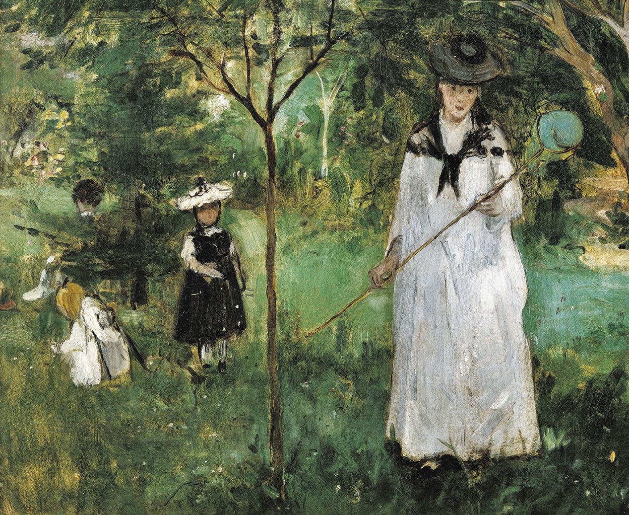 Con apenas 23 años, Berthe Morisot participó en el Salón de París, la exposición de arte oficial de la Academia de Bellas Artes de París. Arriba, La caza de mariposas, de 1874.