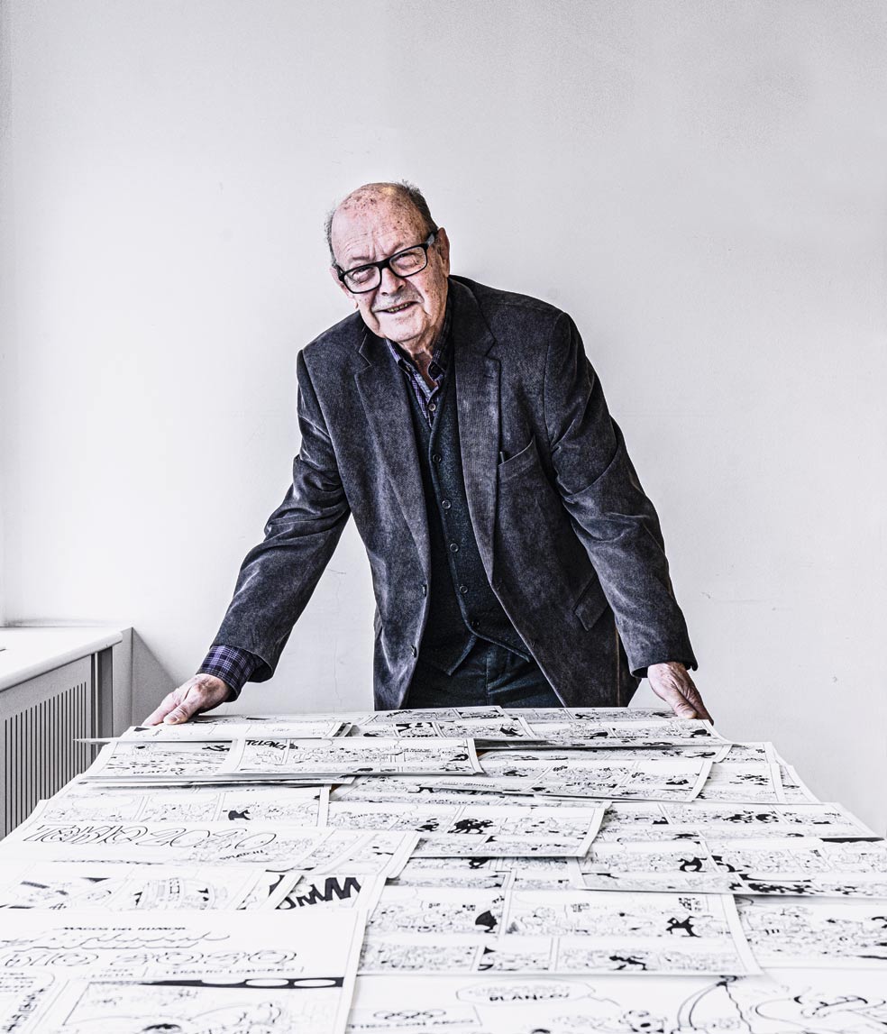 Ibáñez sufría problemas de espalda, pero eso no lo disuadía de trabajar. «Los médicos me dijeron que la artrosis había traído una escoliosis, pero yo creo que lo que tengo es ‘mortadelosis’ [ríe], por estar toda la vida dibujando, inclinado sobre el tablero».